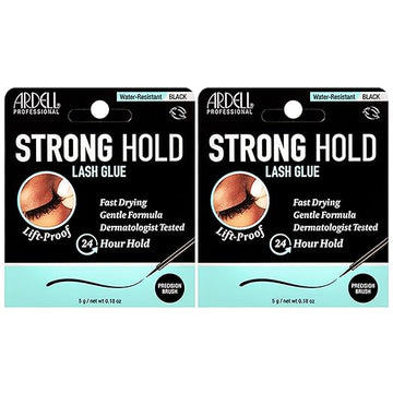 Ardell Strong Hold Lash Glue, Black - Professional Waterproof Lash Adhesive for Strip Lashes with Precision Brush, Fast-Drying 24-Hour Lift-Proof Formula, 2-Pack