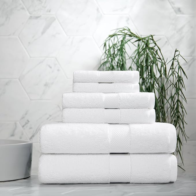 Aston & Arden Egyptian Bath Towel Set - Oversized Ultra Soft Thick & Absorbent, 100% Ringspun Egyptian Cotton Bathroom Towel for Spa, Hotel, 600 GSM, White