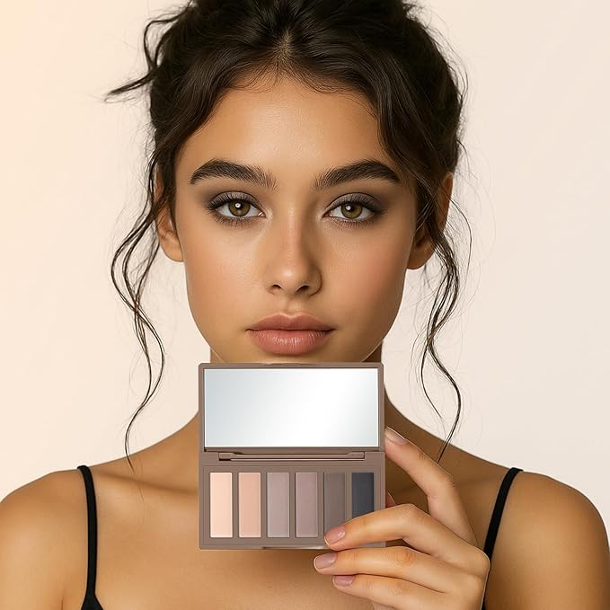 2PCS 6 Colors Mini Naked Eyeshadow Palette Makeup with Brush Set Neutral Nude Eye Shadow Pink & Brown Matte Shimmer Make Up Pallet with Mirror Highly Pigmented Travel Size Gift Kit
