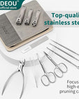 DEOU Manicure Sets Nail Clippers Stainless Steel Manicure and Pedicure kit Girls Professional Nail Files and Men's Grooming Scissors Tools for Home Personal Care or Gifts (Gray)