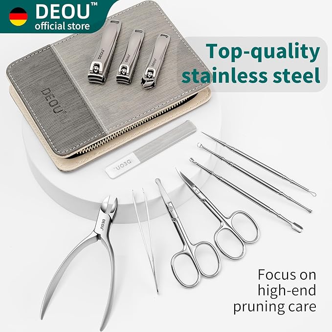 DEOU Manicure Sets Nail Clippers Stainless Steel Manicure and Pedicure kit Girls Professional Nail Files and Men's Grooming Scissors Tools for Home Personal Care or Gifts (Gray)