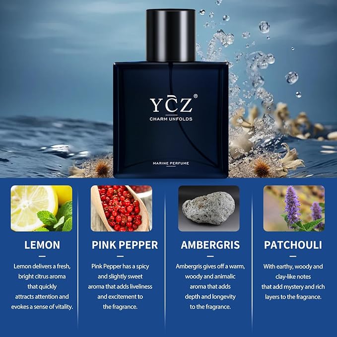 Ycz Midnight Marine Perfume for Men, 1.7 oz. Refreshing & Warm Masculine Scent for Daily Use Men's Casual Cologne Smell Fresh All Day A Gift for Any Occasion