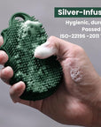 Silicone Body Scrubber Silver-Infused Dual-Sided 3-in-1 for Shower, Body Cleaning+Massage+Exfoliator Body Brush Buffer for Men and Women, Silicone Loofah, Non-Slip Handle (Midnight Green)