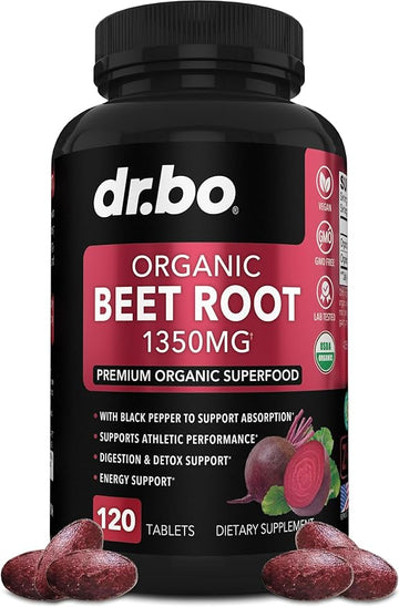 Organic Beet Root Capsules Supplements - 1350mg Beetroot Powder Extract Pills, Organic Beet Root Powder Supplement, Super Nitric Oxide Beets, High Circulation Beet Vitamins Support - 120 Beet Tablets