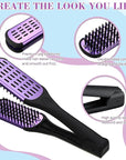 Chengu 2 Pcs Boar Bristles Double Sided Brush and Flat Iron Comb for Hair Straightening and Styling Knotty Unkempt Hair (Black, Purple)