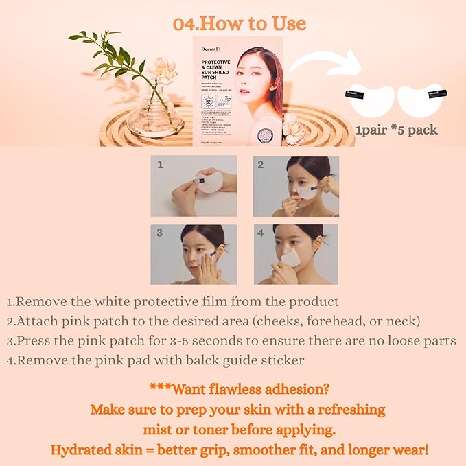 [DermaFi] Protective & Clean Sun UV Shield Patch Breathable and Transparent Patch (0.0002 inches nano-thickness) 1pair* 5pack, Korean Beauty (Adult)