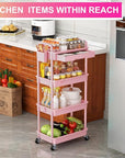 Goovilla 4 Tier Rolling Utility Cart Organizer with Removable Drawer, Stable and Sturdy Pink Rolling Storage Carts with 2 Lockable Wheels for Bathroom, Kitchen, Snack, Craft, Makeup, Baby Essentials
