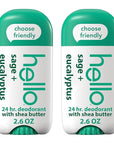 hello Sage and Eucalyptus Aluminum Free Deodorant for Women and Men with Shea Butter, 24-Hour Freshness, Baking Soda Free Deodorant, Dermatologically Tested, 2.6 oz Stick (2 Pack)