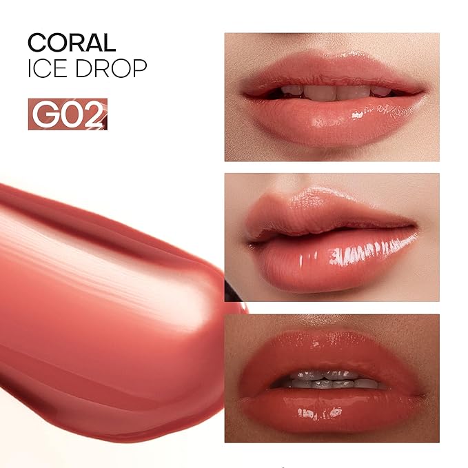 Mistine Lip Gloss Thai latte Long Lasting Lip Glaze Non-sticky Lip Tint Gloss with 1% Peptide Glossy Finish G02 Coral Ice Drop 0.1oz 1 Count