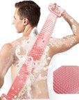 Inmorven Exfoliating Back Scrubber for Shower with Handles, 30 Inch Double-Sided Back Exfoliator Body Scrub Towel, Exfoliating Washcloth Bath Tool for use in Shower, Clean Skin for Men & Women (Pink)