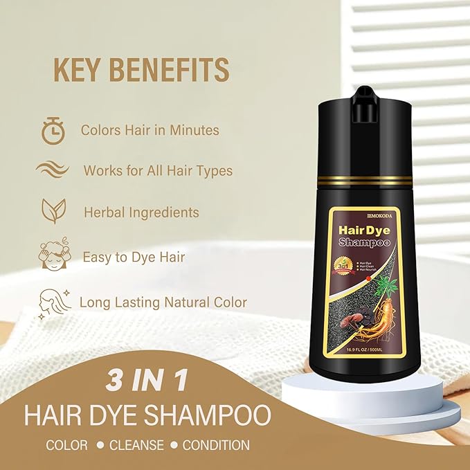 Fvquhvo Black Hair Dye Shampoo 3 in 1, Hair Color Shampoo for Women Men, Covers Gray in Minutes, Instant Black Hair Shampoo, Champu Para Canas, Easy to Use 16.90 Fl Oz