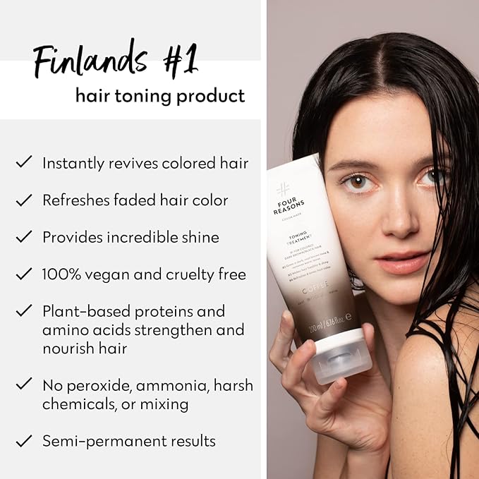 Four Reasons Color Mask - Coffee - (27 Colors) Toning Treatment, Color Depositing Conditioner, Tone & Enhance Color-Treated Hair - Semi Permanent Hair Dye, Vegan and Cruelty-Free, 6.76 fl oz