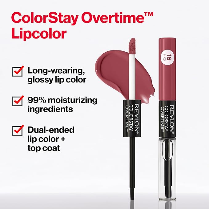Revlon Liquid Lipstick with Clear Lip Gloss, ColorStay Overtime Lipcolor, Dual Ended with Vitamin E, 340 Eternally Tan, 0.07 Fl Oz