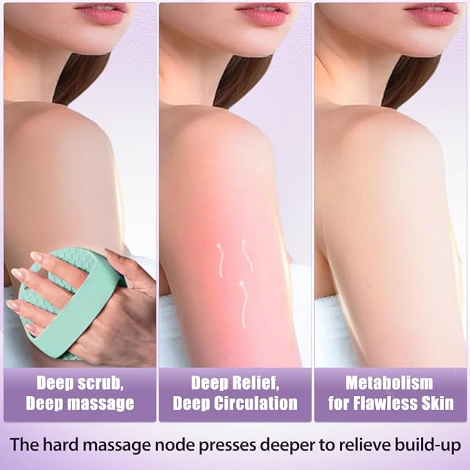Lymphatic Drainage Silicone Body Scrubber for Shower - Exfoliating Silicone Loofah with Zinc Infused and Stiff Massage Nodes，for Improving Skin Health and Reduces Acne-Green