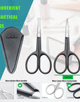 Facial Hair Small Grooming Scissors For Men Women - Eyebrow, Nose Hair, Mustache, Beard, Eyelashes, Ear Trimming Kit - Curved and Rounded Safety Tip Clippers For Hair Cutting 2PCS With Cover Black