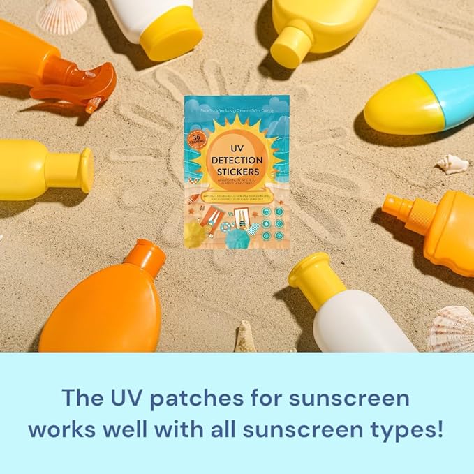 UV Stickers for Sunscreen - 36 PCS UV Detection Stickers, Kid Friendly Sun Protection Reminder, Sunscreen Patches, Summer and Beach Vacation Essentials (36)