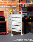6 Tier Utility Rolling Cart with 6 Drawers Multipurpose Rolling Storage Cart with Wheels and Handles for Office Classroom Kitchen Bathroom Bedroom Organization White
