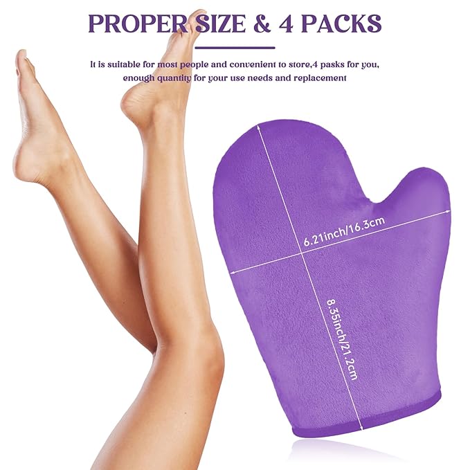 SATINIOR 4 Packs Self Tanning Mitt Applicators Double Sided Sunless Tanning Mittens Reusable Applicator Mittens Tanner Gloves with Thumb(Purple)