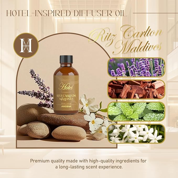 Hotel Diffuser Oil 4 Fl Oz (120ml), Inspired by The Ritz Carton Hotel - Luxury Hotel Essential Oil for Diffuser and Crafting, Luxurious Fragrance Oil, Gift for Women & Men