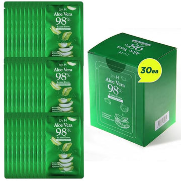 by.H Travel Size Aloe Vera Gel (30 Mini Packets) - TSA-Friendly Organic Soothing Gel for Face & Body - 98% Pure Aloe Gel Packets, Sunburn Relief, Non-Greasy, Portable Travel Packet, Made in Korea