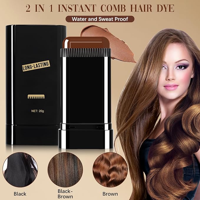 Safe and Convenient Comb Hair Dye, Touch up Combs, Waterproof and Sweat-Proof Hair Dye Comb, Portable Colouring Hair Dyes, 2 in 1 Instant Dye for Women & Men (Black)