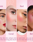 2Pcs Water Jelly Tint Blush,Jelly Blush Lip Cheek Coral+#04 Berry