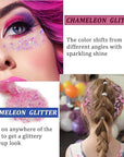 MEICOLY Chameleon Light Pink Body Glitter,Chunky Face Glitter for Halloween,Color Changing Mermaid Face Glitter Gel,Holographic Glitter Sequin for Face Body Hair,Festival Party Cheer Glitter Makeup