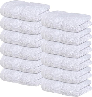 Infinitee Xclusives Luxury Wash Cloths for Showering [13x13] – 100% Cotton Washcloths [Pack of 12], Soft and Absorbent Face Towels for Bathroom Wash Clothes, Gym, and Spa (Brilliant White)