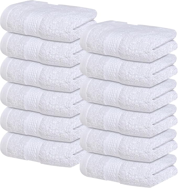 Infinitee Xclusives Luxury Wash Cloths for Showering [13x13] – 100% Cotton Washcloths [Pack of 12], Soft and Absorbent Face Towels for Bathroom Wash Clothes, Gym, and Spa (Brilliant White)