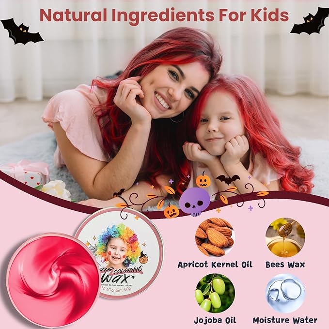 Temporary Red Hair Color Wax for Kids, Washable Colored Hair Styling Mud, Women Men Style Dye for Girls Boys Teens, Instant Hair Coloring Gel Cream for DIY Cosplay Halloween Children's Day