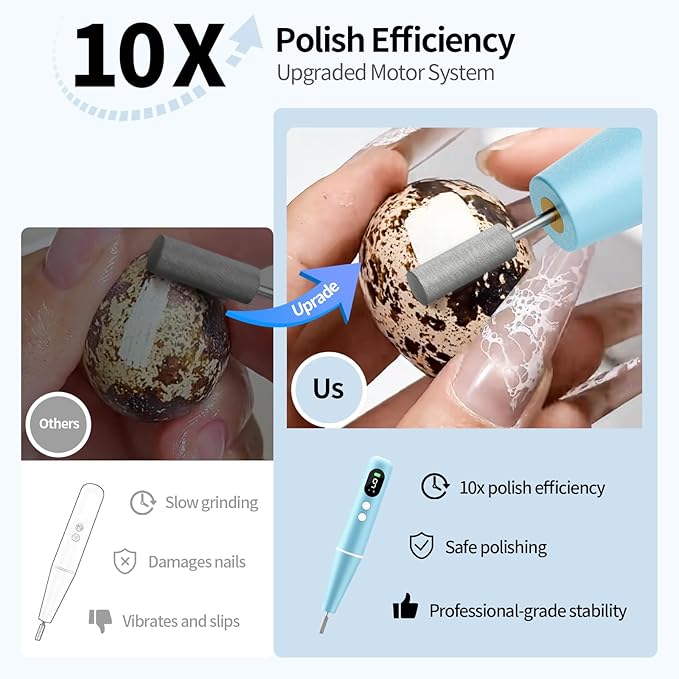 Electric Nail Drill Kit Professional - 9 Speed Cordless Electric Nail File with LED Display, Portable Nail Drill Machine for Acrylic Gel Nails, Hand Feet Trimmer Buffer Tool for Women Men Baby Blue