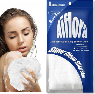 3D Wave Weave Japanese Exfoliating Washcloth, Long Exfoliating Back Scrubber for Shower, Gentle Body Scrub Towel, Korean Style, Cloud (Soft)