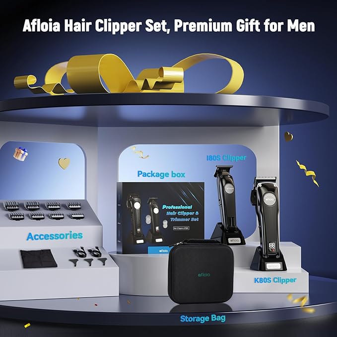 Professional Hair Clippers Trimmer for Men - Cordless Barber Clippers Set with High Torque Brushless Motor & DLC Coated Detachable Blade& Charging Stand, Premium Gifts for Men