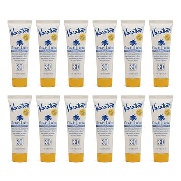 Vacation Mini Classic Sunscreen SPF 30, Water-Resistant, Bulk Suntan Lotion, Bachelorette Party Favors, Beach Must Haves, Traveling Essentials, Travel Size, 1 Fl. Oz. (Value Pack of 12)