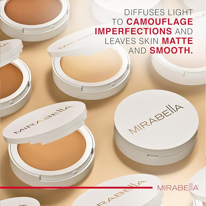 Mirabella Invincible Pure Pressed Powder Foundation - Buildable Mineral Makeup & Blurring Setting Powder for All Skin Types - HD Matte Finishing - Deep D14