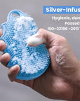 Silicone Body Scrubber Silver-Infused Dual-Sided 3-in-1 for Shower, Body Cleaning+Massage+Exfoliator Body Brush Buffer for Men and Women, Silicone Loofah, Non-Slip Handle (Sky Blue)