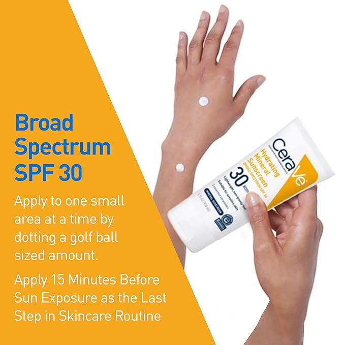 CeraVe 100% Mineral Sunscreen SPF 30 | Body Sunscreen with Zinc Oxide & Titanium Dioxide | Hyaluronic Acid & Ceramides | Oil Free | Non-Greasy | Hydrating Mineral Sunscreen For Body | 5 oz