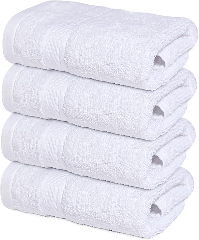 Infinitee Xclusives Luxury Wash Cloths for Showering [13x13] – 100% Cotton Washcloths [Pack of 4], Soft and Absorbent Face Towels for Bathroom Wash Clothes, Gym, and Spa (Brilliant White)