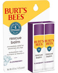 Burt's Bees Rescue Balm Elderberry Lip Balm, With Antioxidant-Rich Elderberry, Tint-Free, Natural Origin Lip Care, 2 Tubes, 0.15 oz.