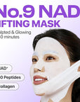 numbuzin No.9+ NAD+ BIO Lifting Full Face Mask, Peptide & Collagen Two-Piece Firming Mask for a Smooth, Defined-Looking Skin Finish, 4 Sheets + Lifting Band