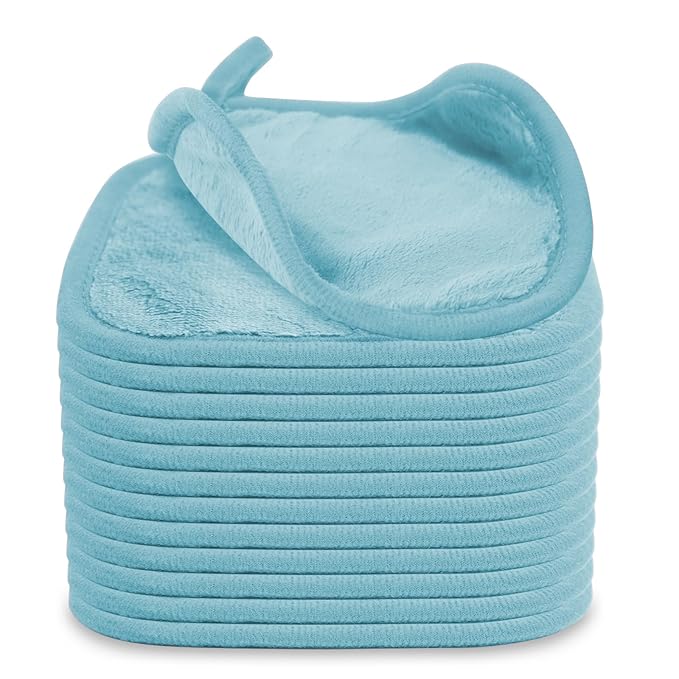 Makeup Remover Cloth 12 Pack, Ultra Soft and Reusable Microfiber Makeup Remover Towels for All Skin Types, Perfect Face Towels for Women, 6 Inch X 6 Inch, Blue