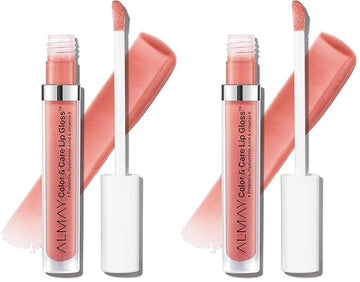 Almay Color & Care Hydrating Lip Gloss, Soft Natural Hues, Prebiotic Complex, Hyaluronic Filling-Sphere Technology, 400 Peachy Sky, 0.1 Fl Oz (Pack of 2)