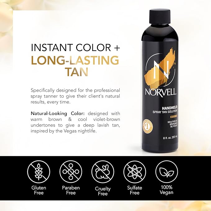 Norvell Spray Tan Solution Cosmo 8 fl oz – Professional Sunless Tanning Formula With a Blend of Warm Brown & Cool Violet Brown Undertones, Long Lasting Handheld Self Tanning Spray