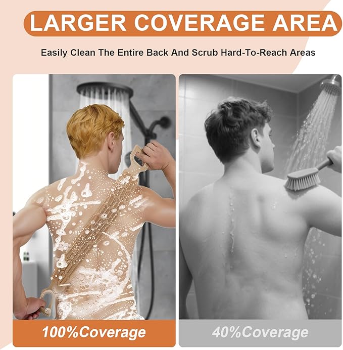 1 Pack Exfoliating Back Scrubber for Shower, Back Massage Bath Brush, Double-Sided Back Scrub Washcloth to Clean Your Body Deeply for Men & Women Skin Care (Brown)