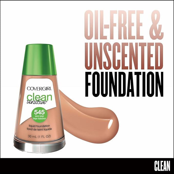 COVERGIRL Clean Sensitive Skin Liquid Foundation Warm Beige, 1 oz (packaging may vary)