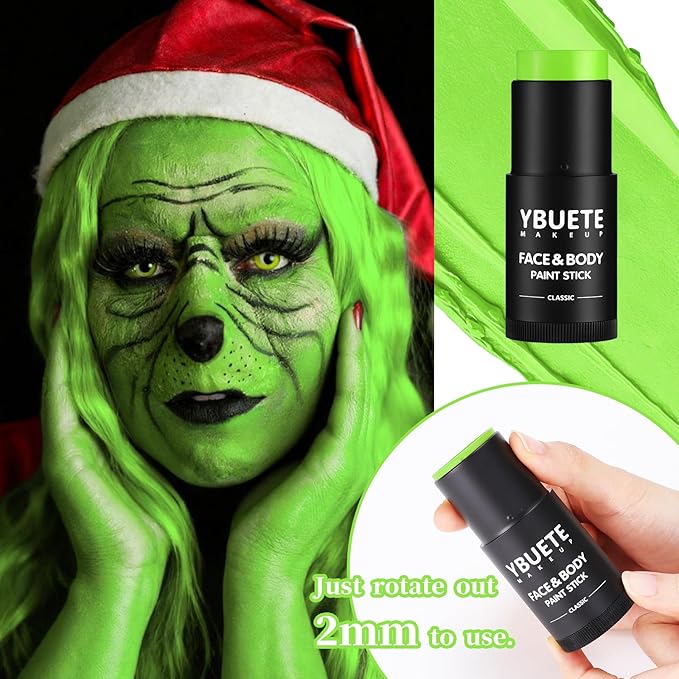 Ogre Green 2 Face Body Painting Stick, Professional Green Full-coverage Cream Face Paint for Hunting Camo Halloween SFX Witch Shrek Cosplay Makeup, Washable Body Paint for Adult Carnival