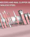 ZIZZON Travel Mini Manicure Set Nail Clipper Set 10 in 1 Stainless Steel Pedicure Care Grooming kit with Case Pink