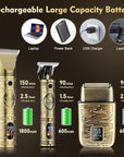 Professional Hair Clippers for Men,Hair Clippers+T-Blade Trimmer+Electric Shaver+Nose Hair Trimmer Set,4 in 1 Cordless Barber Hair Cutting Kit LCD Display Gifts (Gold)