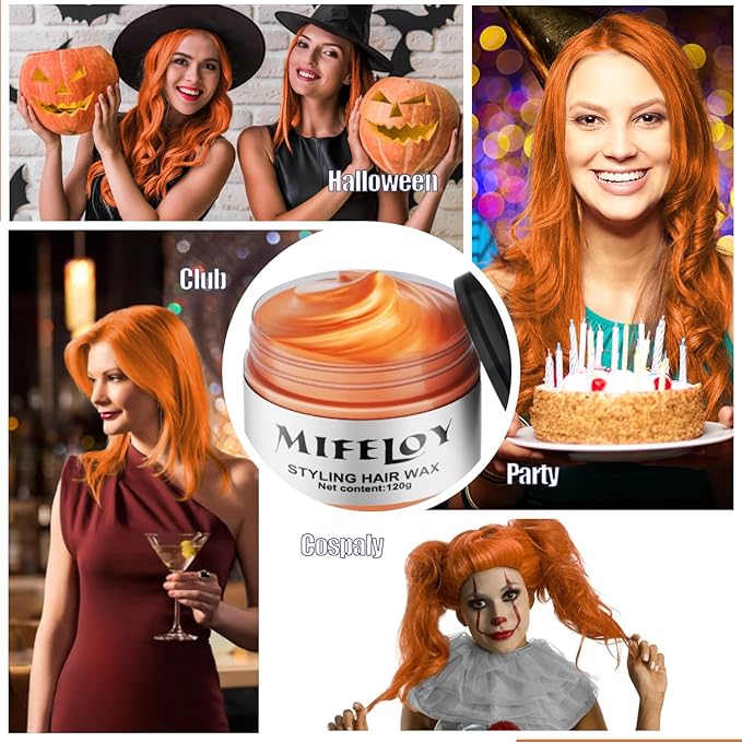 Orange Temporary Hair Color Wax, Instant Natural Hairstyle Cream Dye, Washable Styling Pomadesfor Men Girls Women Youth, Disposable Coloring Mud for Party Cosplay DIY Halloween