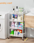 TOOLF 4-Tier Rolling Cart, Metal Utility Cart with 3 Hooks, Easy Assemble Mobile Storage Trolley On Wheels, Metal Shelving Units Kitchen Bathroom Laundry Room